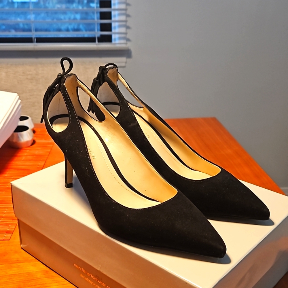 Marc Fisher Teagin Tassel Shoes in Black Suede, Size 8 (SOLD)